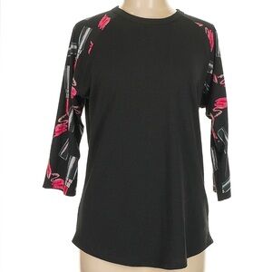 LuLaRoe Randy Baseball Tee Top Shirt Black Lipstick Makeup Size Large L